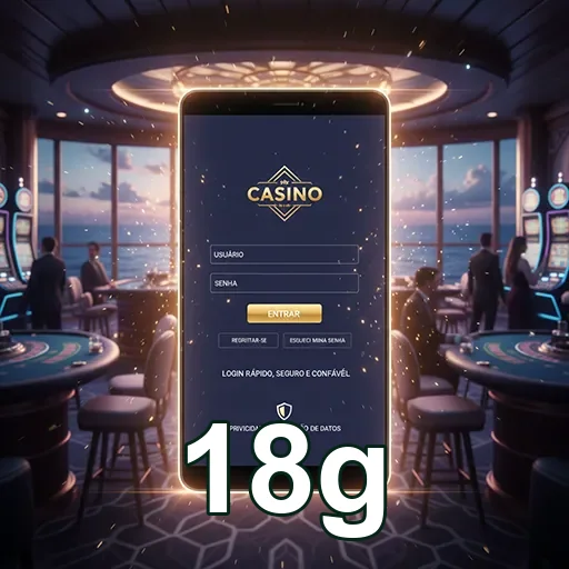 Tela de login do 18g Casino, com design moderno e opções de acesso para jogadores.